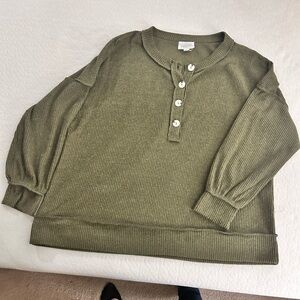 Olive Green Ribbed Button-Up Sweater